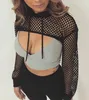 Vrouwen Sexy Fishnet Mesh Crop Tops Hoodie Hoodie Casual Pullovers Bikini Cover-Ups Badpak Strand Badpak Sarongs