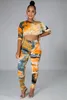 Dressits Womens Streetwear Sportwear Zestawy dla kobiet Dye Dye T-shirt Top + Bodycon Spodnie Spodnie Spadki Odzież 210525