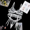 Bras Sets Lingerie Set Women Floral Lace Underwear See Through White Transparent Bra and T-back Thong Lenceria Exotic Babydoll Int252z