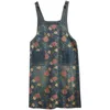 Johnature Strap Denim Luźne Drukowanie Kwiat Dress Plus Size Spring Casual Vintage A-Line All-Match Women Dresses 210521