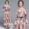 Haute qualité élégant grande taille S-2XL printemps arrivée col rond fleur imprimé à manches longues femme robe en dentelle 210603