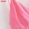 Tangada femmes rose cravate teint imprimé robe sans manches dos nu été mode dame robes Vestido 3H471 210609