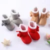 Criança bebê cor sólida mais sapatos de algodão de veludo duplo pompom macio sola neve botas infantil primeiro walker g1023