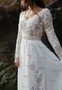 Crochet coton dentelle robes de mariée 2021 Hippie plage Boho fée jupe en mousseline de soie à manches longues Champagne doublure robe de mariée