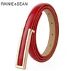 RAINIE SEAN Lakleer Damesriem Dunne damestaille voor broeken Echt leer Rood Blauw Zwart Wit Roze Vrouwelijke riem 102 cm 210407