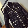 ZAWFL Luxury Designer Brand Wool Blends Coat for Women Fashion Black Vintage V-Neck Plaid Wide Waisted Tweed Coat S-XXL 211117