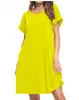 LU post Women Maxi Dress Summer Casual V-neck Solid Long Fashion Pockets Short Sleeve Loose Female Vestidos Plus Size