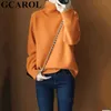 Gcarolの女性のタートルネックセーター30％ウールの厚いトップスミニマリストオールジャージ暖かいカジュアルな特大：ニットジャンパープルオーバー秋冬210914