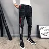 Männer Jeans Mode Hi-Street Herren Hip Hop Slim Fit Vintage Kordelzug Hosen Elastische Taille Patchwork Jogger Koreanische für Männer