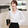 Autumn Female Flare Sleeve V Collar Shirt Hong Kong Style Fashion Sweet Tilt Buckle Shirts Blouse Women 6432 50 210417