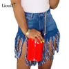 Liooil Neon Tassel Jeansショーツ女性夏の伸縮性の高いウエストコットンJeanショートプラスサイズセクシーデニムクラブ210724