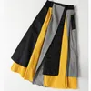 Hohe elastische Taille Halbkörper Gelb Patchwork Farbkontrast Große Größe Rock Frauen Mode Flut Frühling Herbst WO161 210421