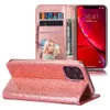 Custodie per telefoni a portafoglio con cerniera per iPhone 14 13 12 11 Pro Max XR XS X 7 8 Plus - Custodia con cavalletto in pelle PU glitterata lucida con portamonete