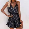 Summer Y2k Vintage Elegant Women's Dress V-neck Printed Sleeveless Ruffled Suspender Plus Size Lady Dresses 2021 Vestidos Y1204