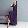 summer fashion temperament women Casual round neck long sleeve Printed maxi lace dress 210531