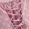 Foridol back lace up margherita stampa abito lungo estivo donna vintage chic boho maxi abito da spiaggia vacanza abito rosa abiti 210415
