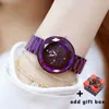 أزياء Crystal Watches العلامة التجارية Starry Sky Women Wath Watch Purple Female Wristwatch للسيدات Montre Femme 210527