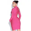 Ocstrade Bandage Dress Sexy Hollow Out Rose Red Bodycon Primavera Donna manica lunga Night Club Party es 210527