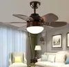 Ventilateur de plafond en bois rétro avec kits d'éclairage Luminaire encastré Vintage Lustre Pendentif AC 220V