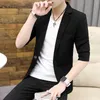 Summer Cotton Linen Men Blazers Casual Slim Fit Half Sleeve Blazer Masculino Thin Solid Suit Jacket Streetwear Costume Homme 210527