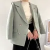 女性の気質シックなショール大ラペルダブルブレイザーブレザー春と秋のスタイルのスーツジャケット210521