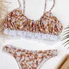 Women's Swimwear Halter Swimsuit Ladies Little Floral Sexy Lotus Leaf Bikini Strap Women Mini Bathing Suit Beachwear Summer Leopard Set