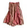 Johnature Vintage Patchwork Jupes plissées pour femmes Coton Lin Taille élastique Summer Soft Loose Jupes féminines 210521