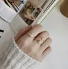 REAL 925 sterling Silver Open Ring for Women Corean Gold Plated Double Triangle Flower Rings Jewelry YMR869