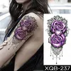 Tillfälliga tatueringar Vattentät Tatuering Klistermärke Rosa Lila Rose Lotus Peony Lace Blommor Konstkonst Arm Fake Sleeve Tatoo Kvinnor Män