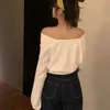Kadın Hoodies Zarif Slash Boyun Koridor Kore Streetwear Seksi Trendy Harajuku Bayanlar Rahat Kısa Tarzı Tüm Maç Chic 210510