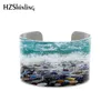 Zomer Meadow Florals Bluebells Schilderen Blauw Paars Bloemen Sieraden Winter Sneeuwzeegezicht Schilderen Abstract Bangles Armbanden Q0719