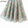 Doux femmes imprimé fleuri Organza fronde robe Sexy dos nu sans manches col en V a-ligne Mini fête été Vestido 210514