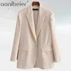 Women Oversized Blazer Spring Casual Double Breasted Long Sleeve Suits Jacket Female Office Wear Ladies Straight Coats 210604