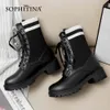 SOPHITINA Women's Ankle Boots Autumn Winter Lace Up Black Classic Elastic Bootie Shoes For Women PO762 210513