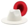 Chapeaux Fedora Orange avec fond rouge pour femmes, fausse laine à large bord, chapeau de Jazz bicolore pour hommes, fête Panama formelle de mariage, nouvelle collection 305J