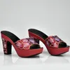 Latest Design Red Color Matching Women Shoes And Bag Set Decorated With Rhinestone African Shoe For Party In Dress