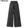 Streetwear Striped Pants Capris z wysokiej talii Szerokie nogi dla kobiet spodnie Kobiety Polody Kobieta plus rozmiar 6xl 210412