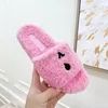 Candy colored women winter slippers fashion towel embroidered fabric plush flat heel warm open toe ladies home slides shoes with box