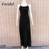 Foridol Satin Party Robe Femmes Spaghetti Strap Slit Longue Femme Sexy Maxi Club Slip Nouveau Noir Été 210415