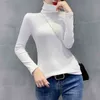 WWENN T-shirt à manches longues Femmes Tshirt Automne Chaud Vintage Turtleneck Couleur Solide T-shirt d'hiver Jaune Rose Blanc Noir 210507