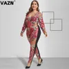 Kvinnors Jumpsuits Rompers Vazn Military Style Fashion Camouflage V-Neck Bandage Women Jumpsuit Långärmad Pant Sexy Club