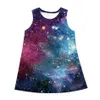 2020 estate bambini abiti senza maniche grandi ragazze 3D colorato galassia spazio cielo stellato stampa abito a-line abbigliamento per bambini vestito Q0716