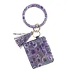 Leopard Print PU Läder Armband Keychain Kredit Plånbok Bangle Tassels Key Ring Handväska Lady Tillbehör Party Favor RRF12209