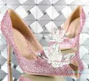 Top Grade Cinderella Crystal Shoes Bridal Rhinestone Wedding Shoes With Flower Genuine Leather