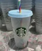 Starbucks Mermaid Goddess 24oz Plastic Mugs Tumbler Gift Lid Reusable Clear Drinking Flat Bottom Straw Color Changing Flash Black Cups high quality