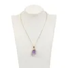 Irregular Natural Purple Crystal Stone Pendant Necklaces With Chain For Women Girl Party Club Energy Gold Plated Jewelry