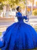 2021 مثير أحمر أزرق ملكي مطرزة دانتيل فساتين Quinceanera ثوب حفلة خرز كريستالي وردي ذهبي ترتر حبيب بأكمام الكشكشة فستان حفلة موسيقية فساتين سهرة