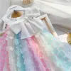 Robes d'été pour petites filles, motif floral 3D, sans manches, en dentelle, tutu, princesse, fête d'anniversaire, pour filles, Q0716