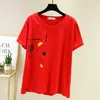 Plus Size Camiseta Mulheres Camisetas Algodão Verão Harajuku Tops T-shirt Mulher Coreana Moda Camiseta Femme Roupas Vermelho 210604