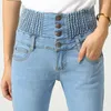 Large Size 38 40 Women's Skinny Jeans High Waist Cotton Stretch Denim Pants Mom Light Blue Black Autumn 210922